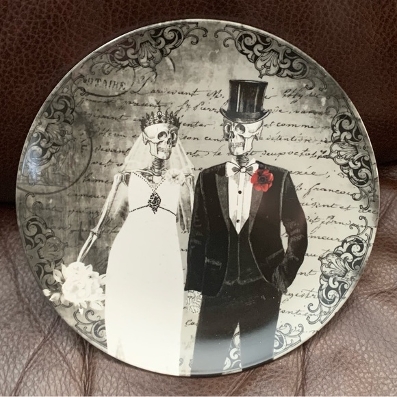 Fun Bones Dapper Skeleton Wedding Couple Halloween Salad Plate - Picture 1 of 10